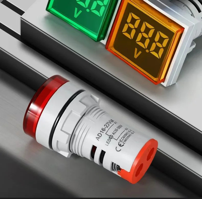 Mini LED Digital Display Voltmeter Alternating Current 60V-500V Digital Display Indicator Aperture 22mm Signal Lamp