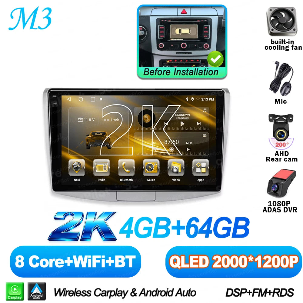 For Volkswagen VW Passat B6 B7 B8 CC 2007- 2021 Android 16 Multimedia Video Player Carplay Intelligent System Wifi 4G 8 Core