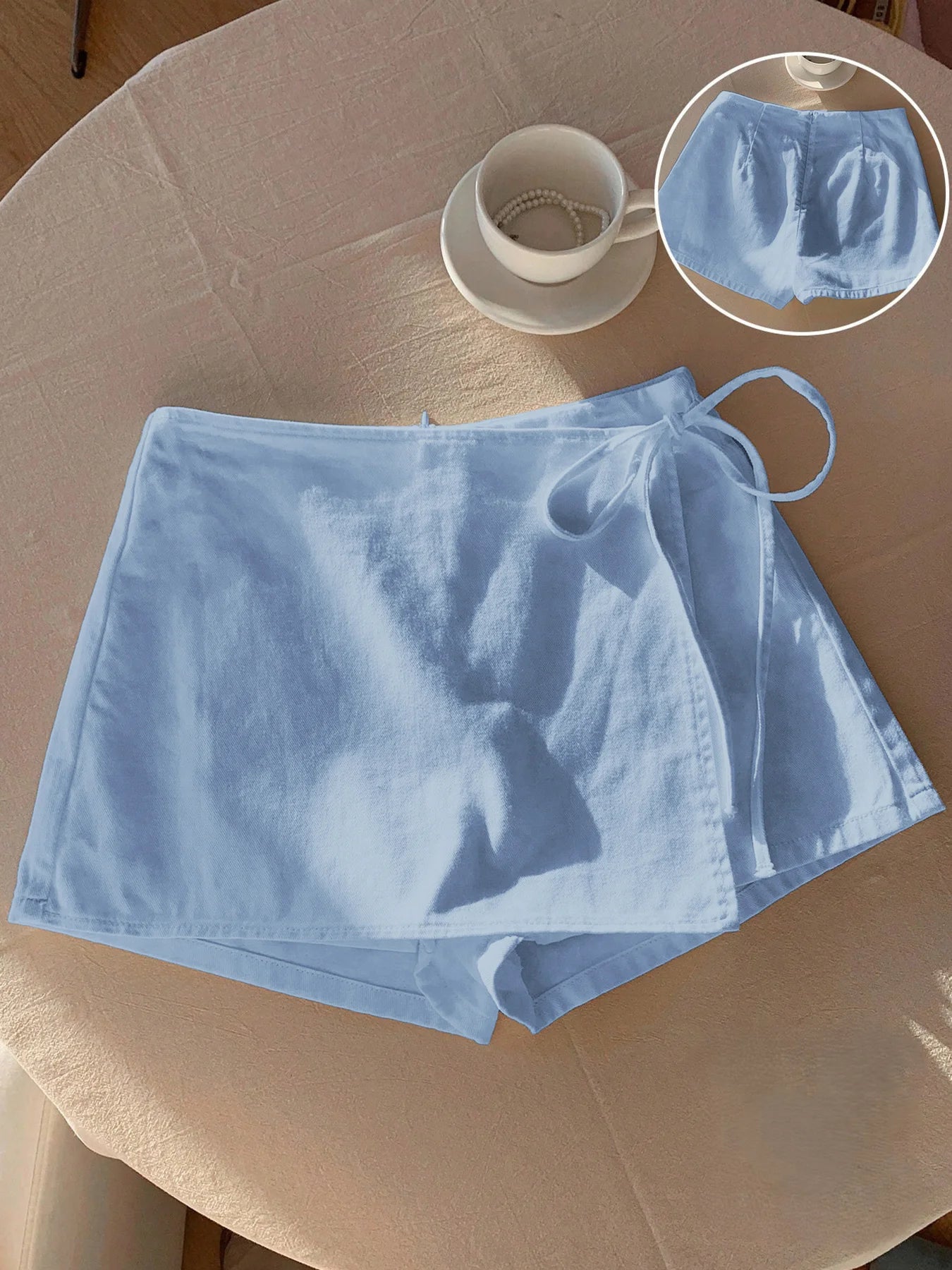 Ladies New Spring Summer Linen Solid Color Casual Sports Elastic Waist Drawstring Belted Skort for Spring Summer