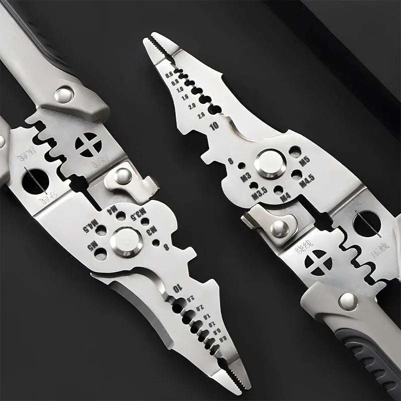10-in-1 Professional Electrician Wire Stripper Pliers Heavy Duty Cable Cutting Crimping Tool Stainless Steel with Non-Slip Grip