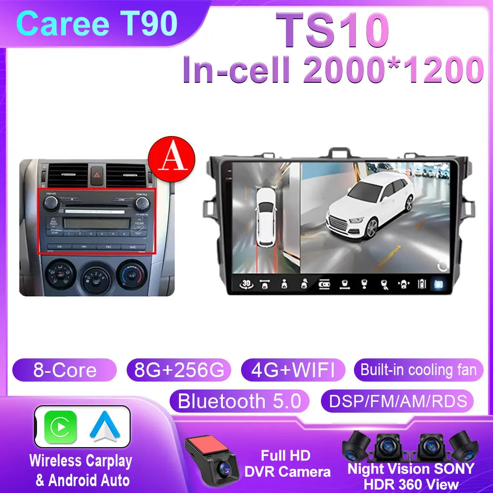 Android 14 For Toyota Corolla 2006 2007 2008 2009 2010 2012 2013 Carplay stereo Car Radio Navigation GPS Multimedia video NO DVD