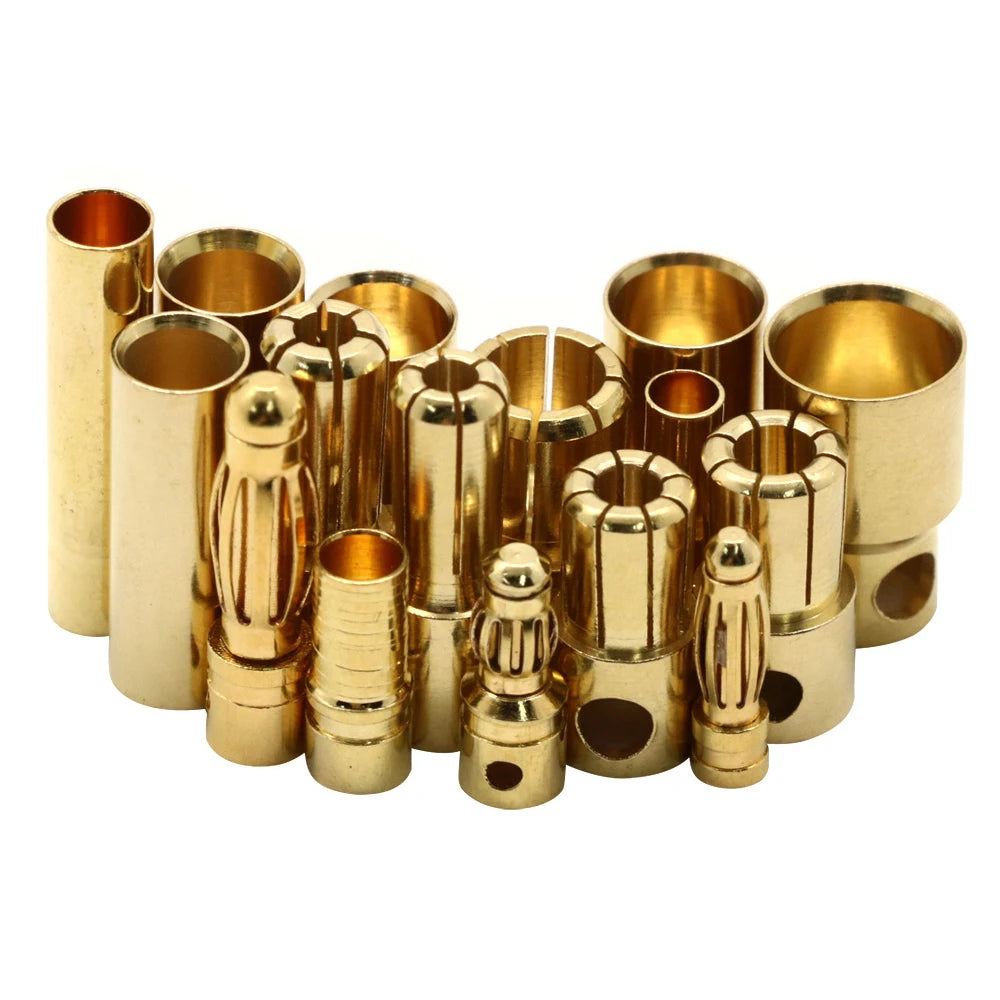 10pair/lot 2.0/3.0/3.5/4.0/5/5.5/6/6.5/8mm Gold Bullet Banana Connectors Plug For Lipo Battery RC ESC Motor DIY Accessories Toy