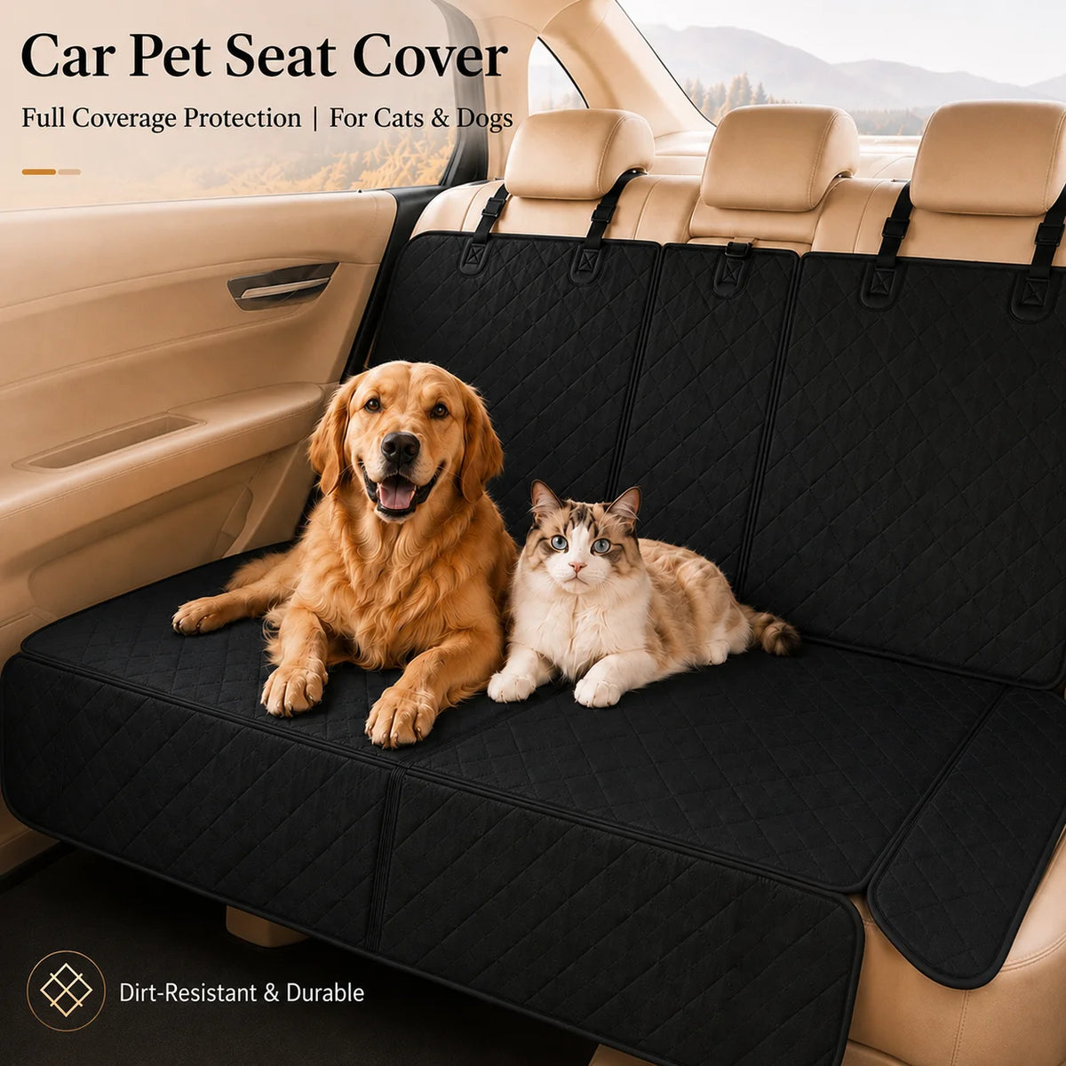 Pet Car Seat Cover - Front or Rear Bench, Waterproof
