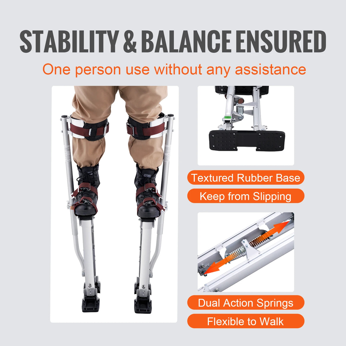 Adjustable Drywall Stilts 18-36in, Aluminium with Knee Pads