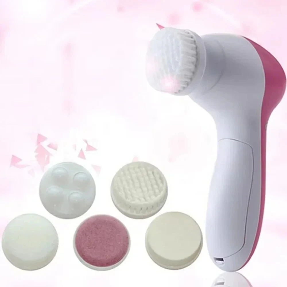 5-in-1 Electric Facial Cleansing Brush Set Multi-functional Skin Care Massage Tool Face Exfoliator Blackhead Remover Deep Cleans