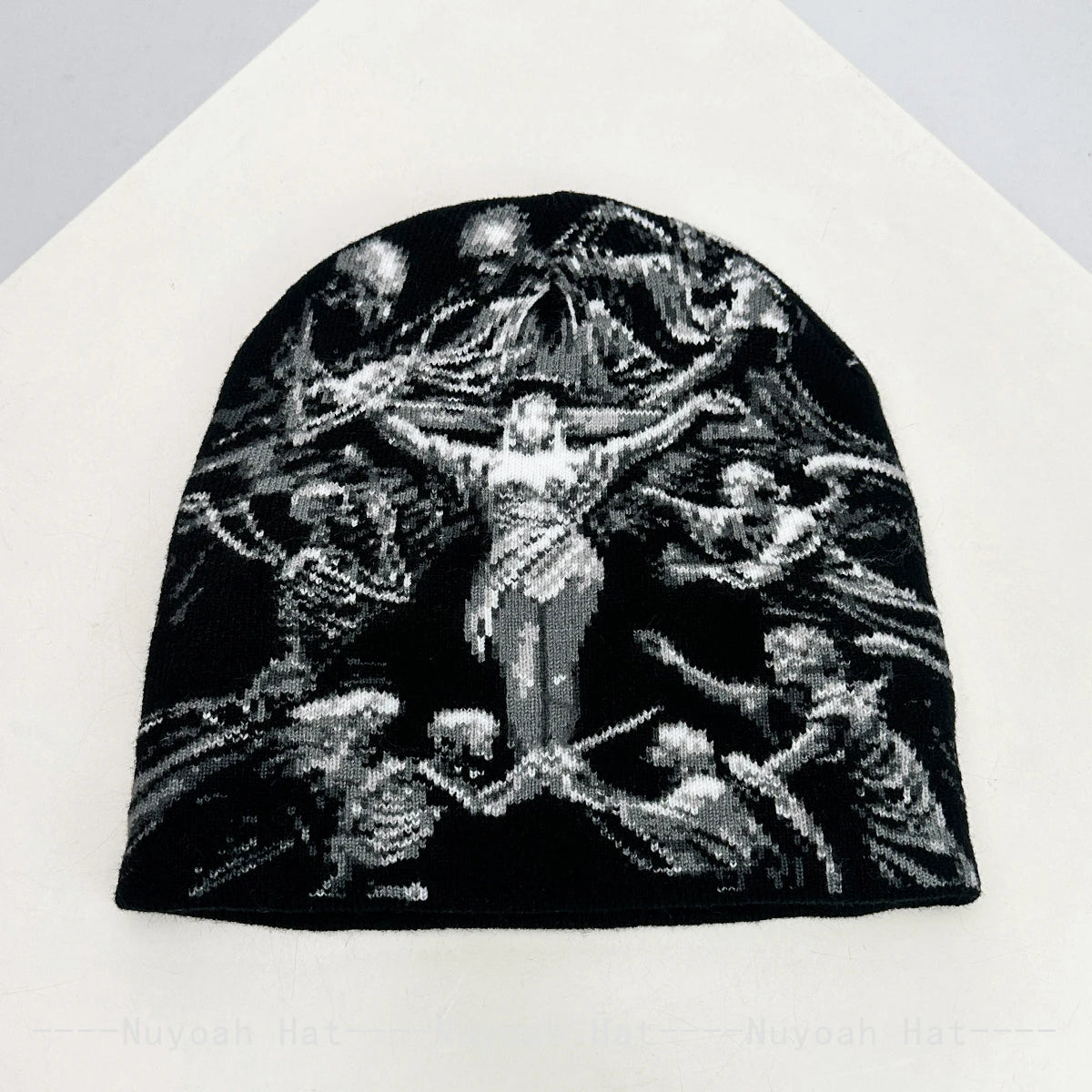 Angel Skull Jacquard Beanie, Unisex Knit Hat