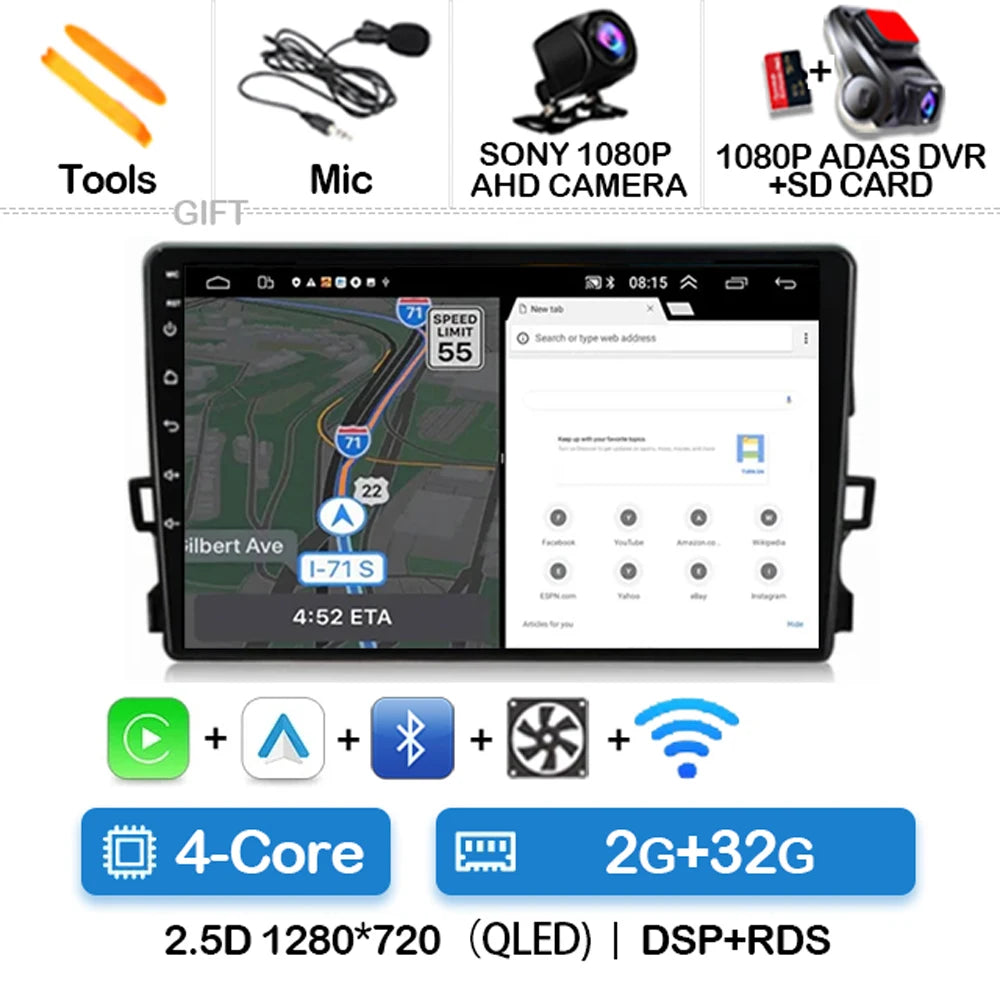 Android Car Stereo for Toyota Auris E150 (2006–2012) — Wireless CarPlay, Android Auto, GPS, WiFi