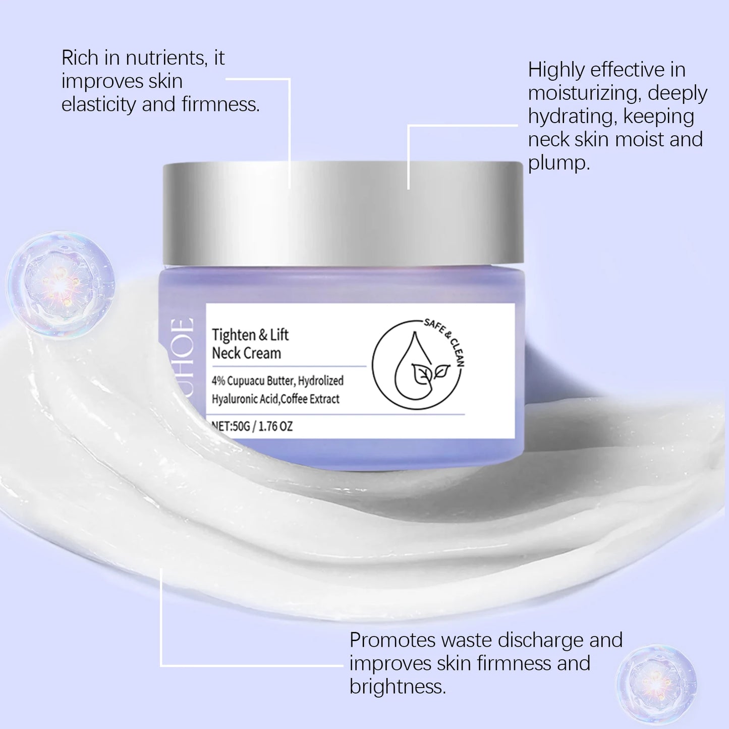 OUHOE Tighten Lift Neck Cream - Combat Wrinkles, Even Skin Tone, Moisturize, All Skin Types, Portable