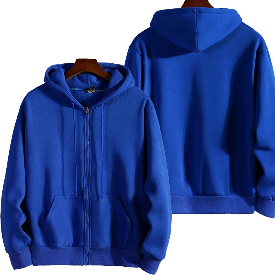Unisex Zip-Up Hoodie, Solid Color Hooded Sweatshirt