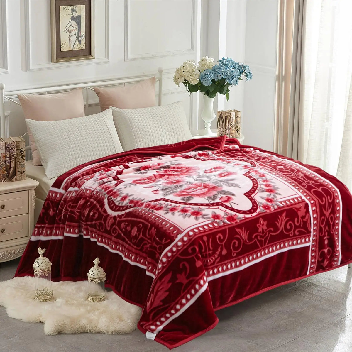 Reversible Faux Mink Throw Blanket, Printed Plush