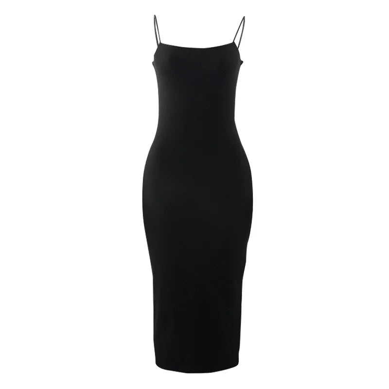 Summer New Strap Dresses Solid Sexy Women Streetwear Sheath Sleeveless Bodycon Dress Casual  Elegant Party Ankle-Length Dresses