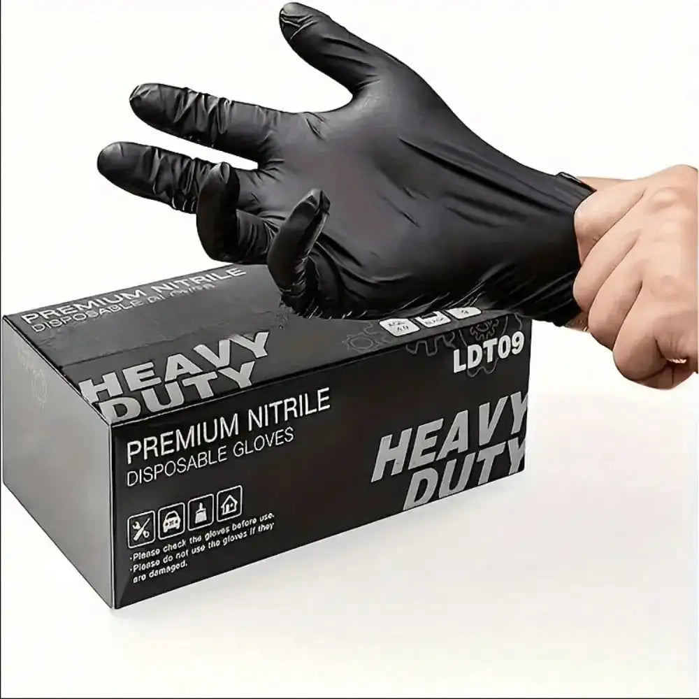 Heavy Duty Black Nitrile Gloves 100PCS, Food Safe Disposable Gloves for Cleaning, Cooking, Valentine's Day Prep & Car Care