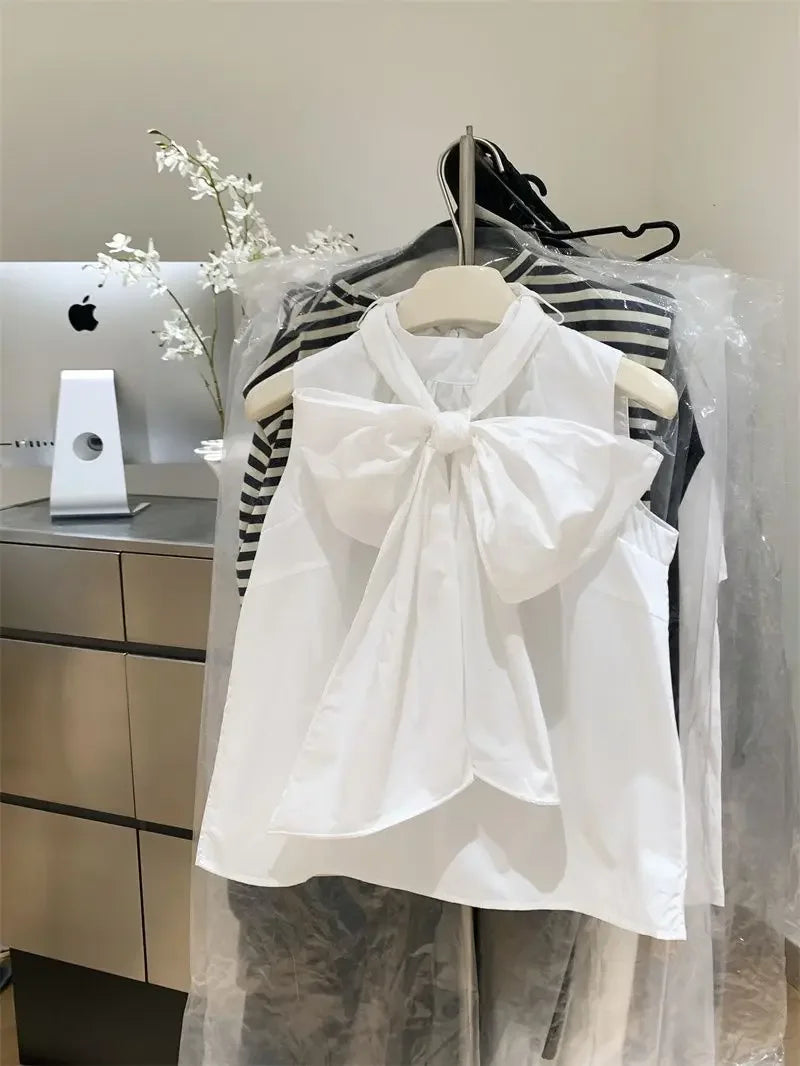 Women's Bow Tie Collared Blouse - Loose Sweet Summer Top - photo 4