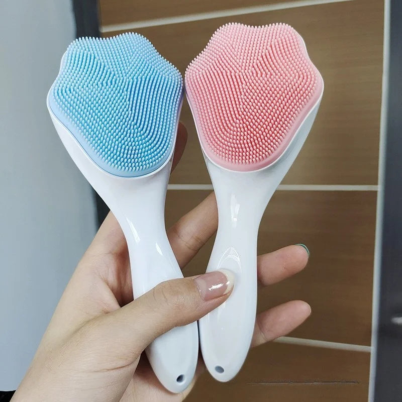 Facial Cleanser Massage Brush with Long Handle, Cat Paw Brush Head, Silicone Soft Hair, Gentle Facial Cleaning Tool.