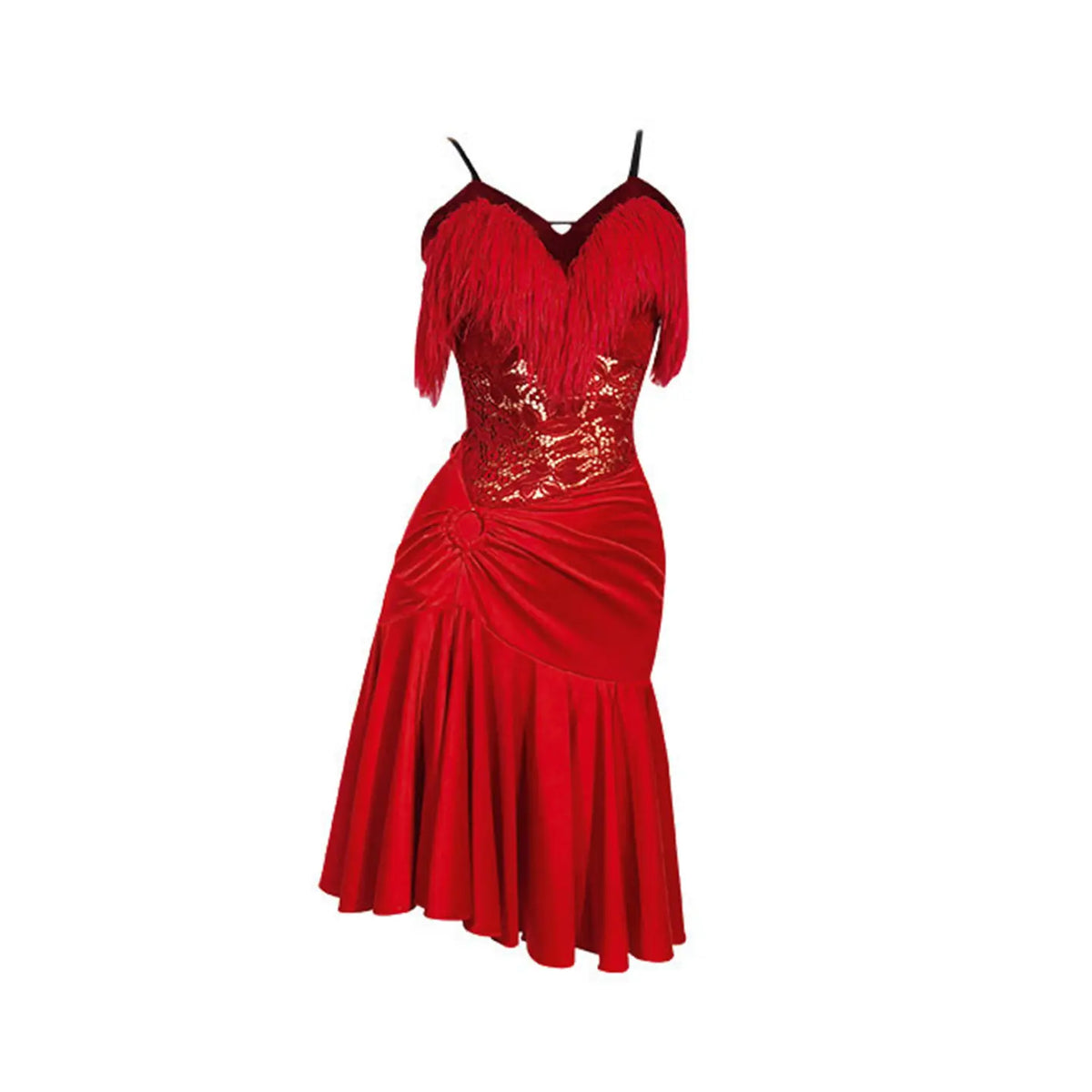 Red lace tassel Latin dance dress