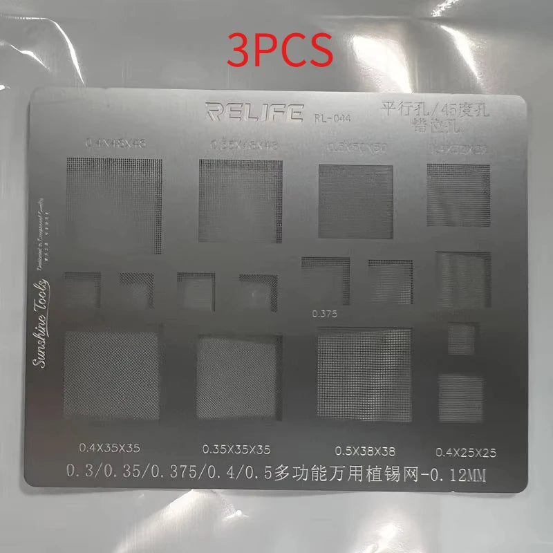 RELIFE Multi-Purpose BGA Stencil for 0.3/0.35/0.4/0.5/Parallel/45 Degree Hole Universal Solder BGA Reballing Stencil Solder Net