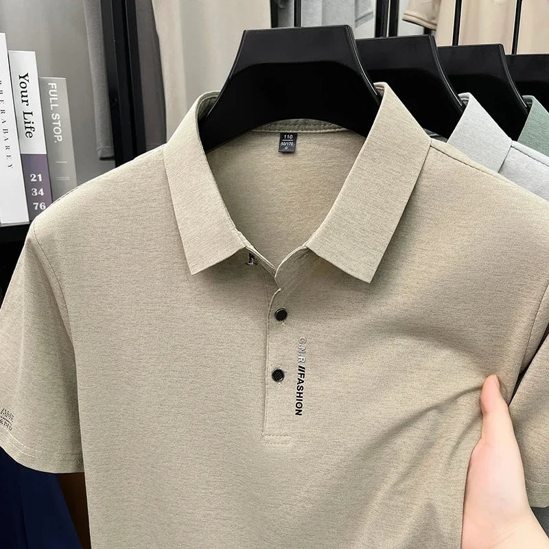 Men's Slim-Fit Polo - Subtle Cuff Print, Breathable Three-Button