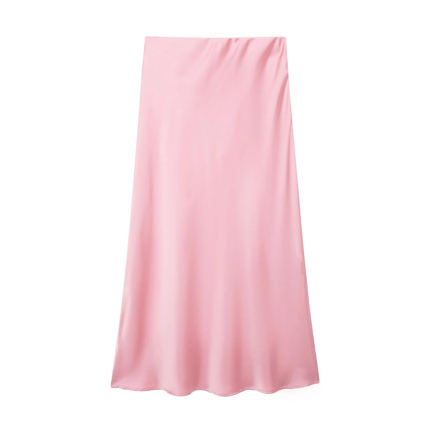 High-Waist Satin Midi Skirt – Elegant Office A-Line Skirt