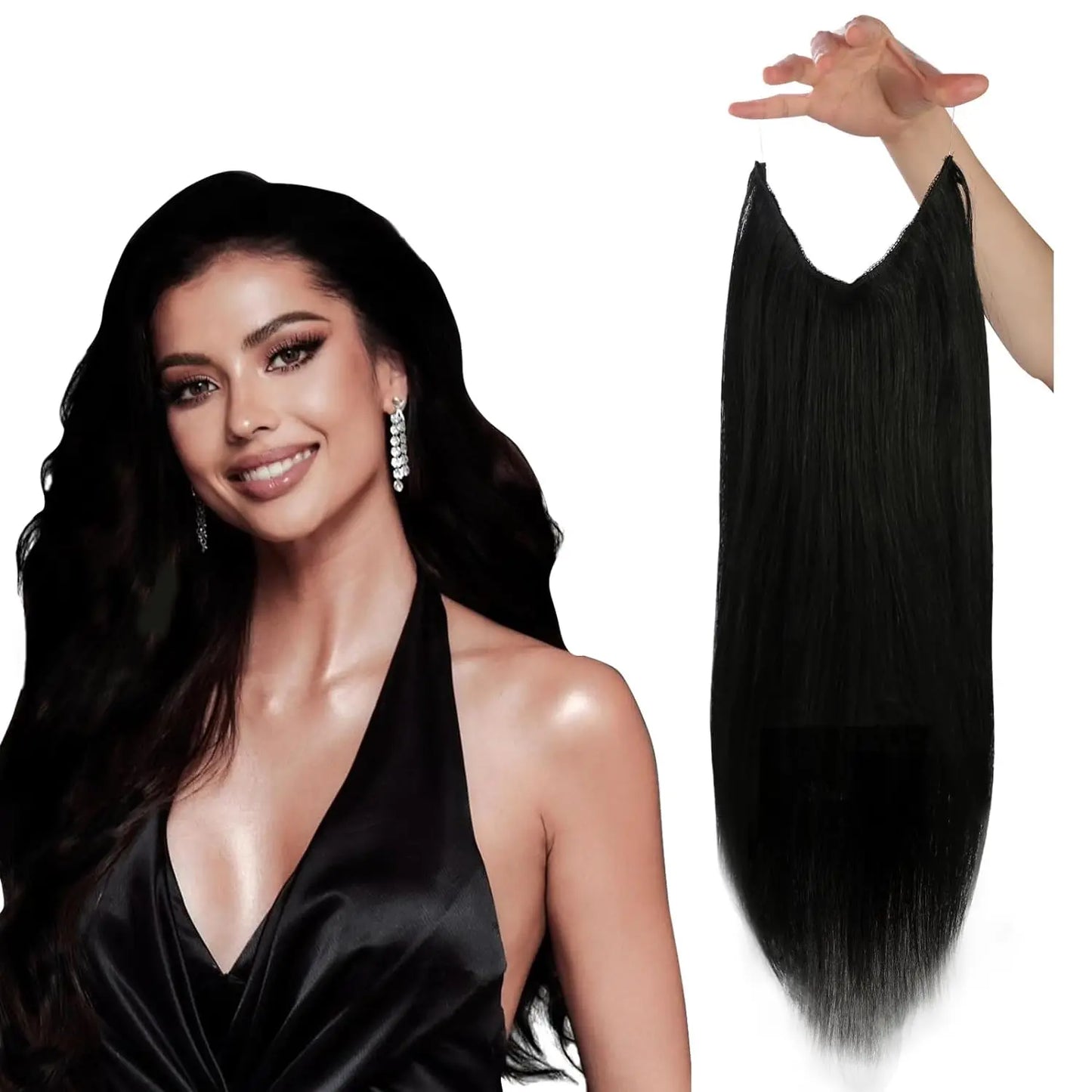 VeSunny Fish Line Human Hair Extension Remy Hair One Piece Invisible Wire Hair Weft Brazilian Hair Balayage Hair Extensions