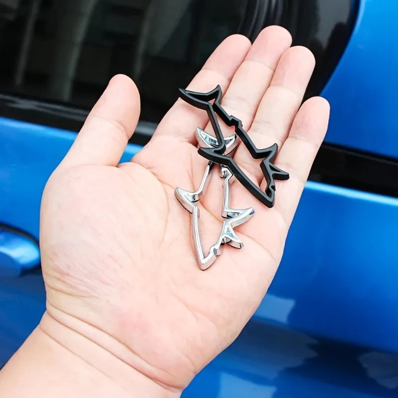 3D Metal Car Shape Sticker Hollow Shark Badge Decal for Car Trunk Motorcycle Decoration Accessories