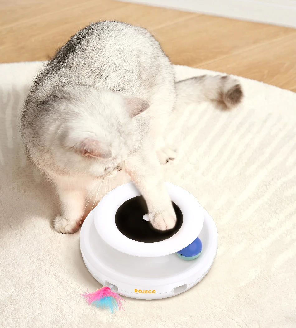 ROJECO 2-in-1 Smart Cat Toy – Automatic Feather & Fun Ball Interactive Toy Set | 5 Modes Electronic Pet Toy