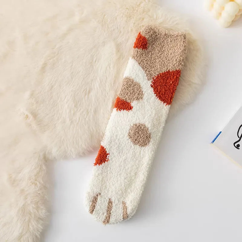 Women's Cat Paw Coral Velvet Socks