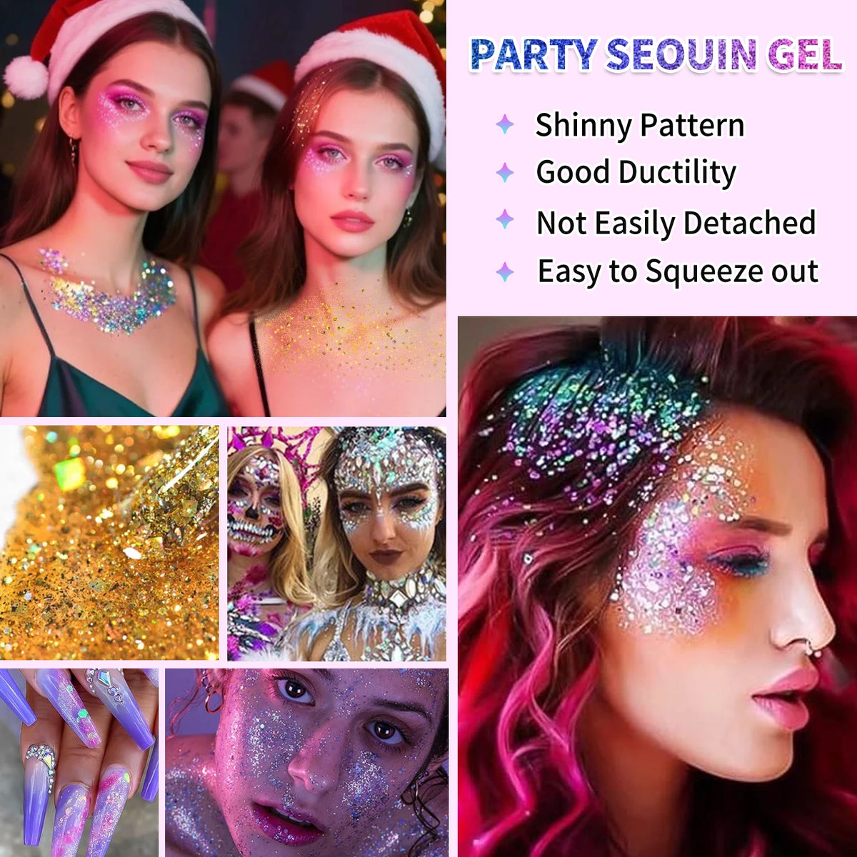 10 Color Suit Face and Body Glitter - Cosmetics Level Holographic Glitter Gel - Suitable for Holiday