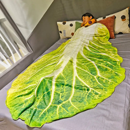 Cabbage Leaf Flannel Blanket, Double-Sided Throw