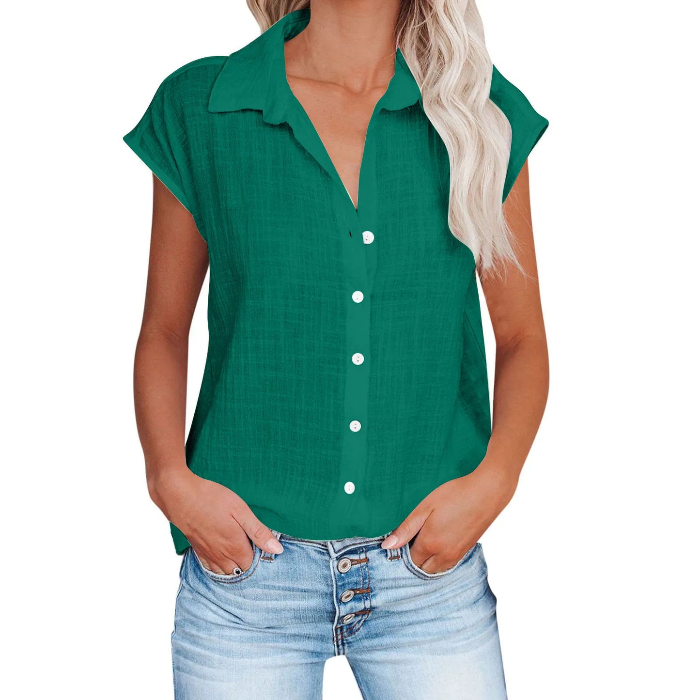 Women's Cotton-Linen Shirt — Casual Loose Short-Sleeve Summer Top
