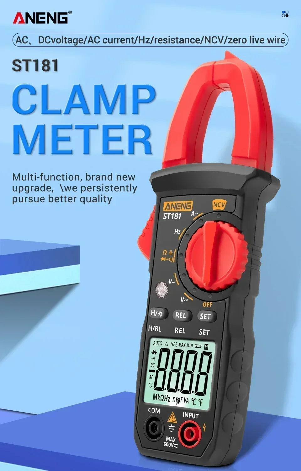 ANENG Clamp Meter Multimeter 4000 Counts Digital ST181+B19 AC Current Voltage Tester Ammeter Hz/Capacitance/NCV/Ohm Tester Tools