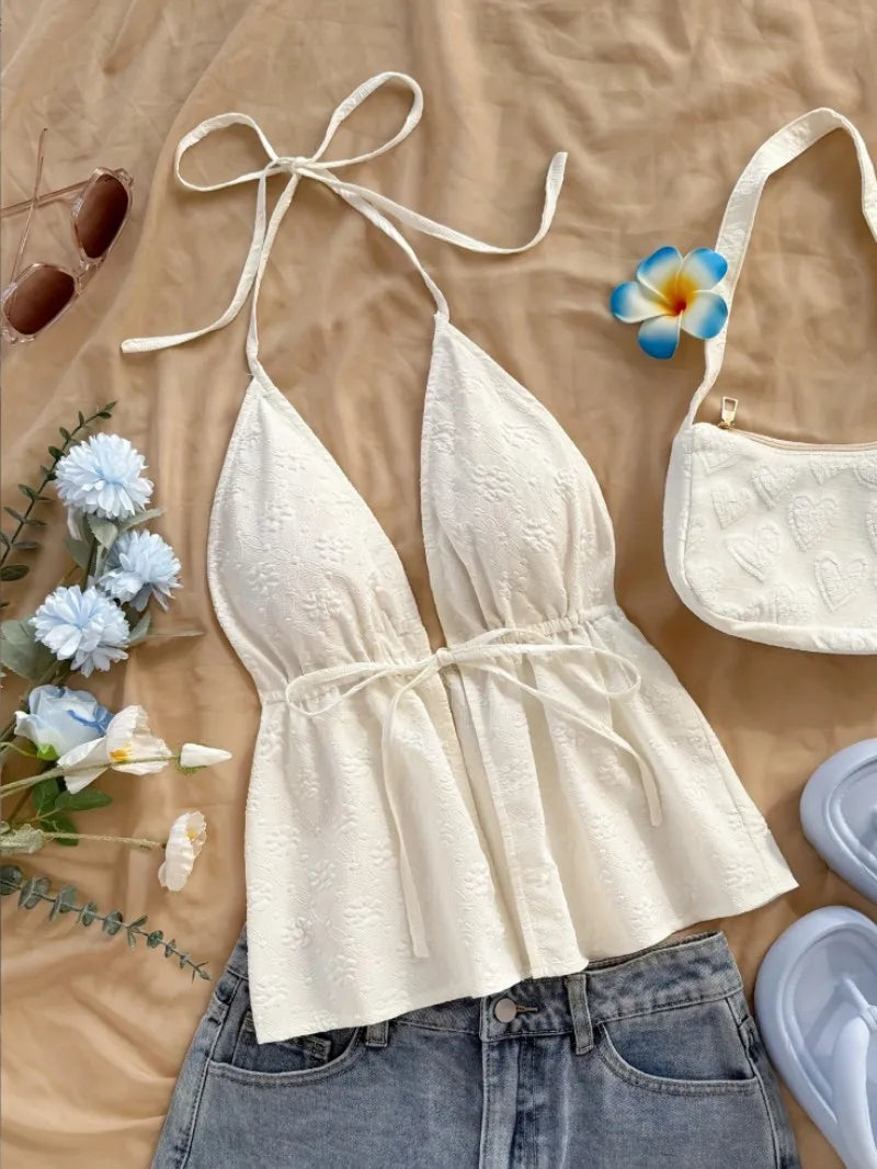 Women's tie-back textured V-neck camisole — view 2 of 12