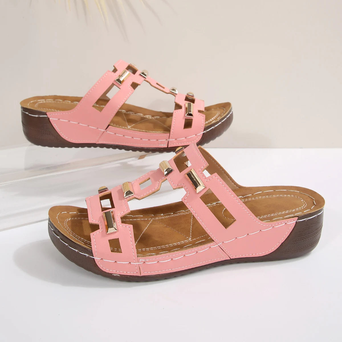 Roman Wedge Slide Sandals for Women — Open-Toe Slip-On Summer Beach Shoes, Plus Size