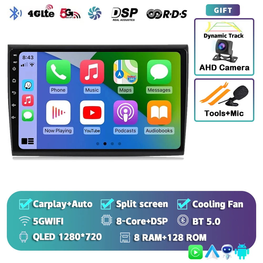Car Stereo with Apple CarPlay & Android Auto, Compatible with Fiat Bravo 198 II (2007-2014)