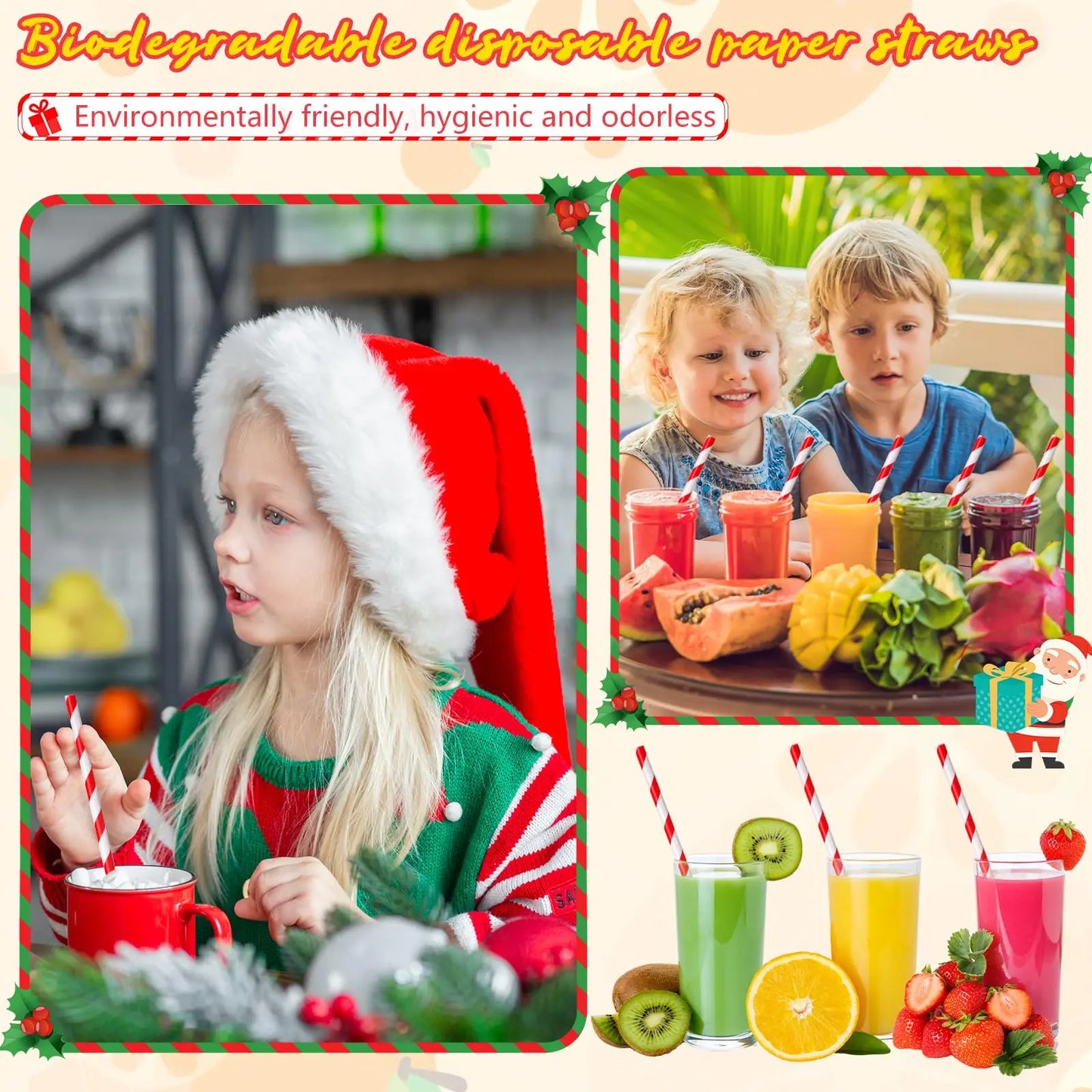 50/100pcs Red and White Striped Disposable Paper Straws for Coffee Milk Juice Cocktails Chrismas Straws Party Drinkware Straw