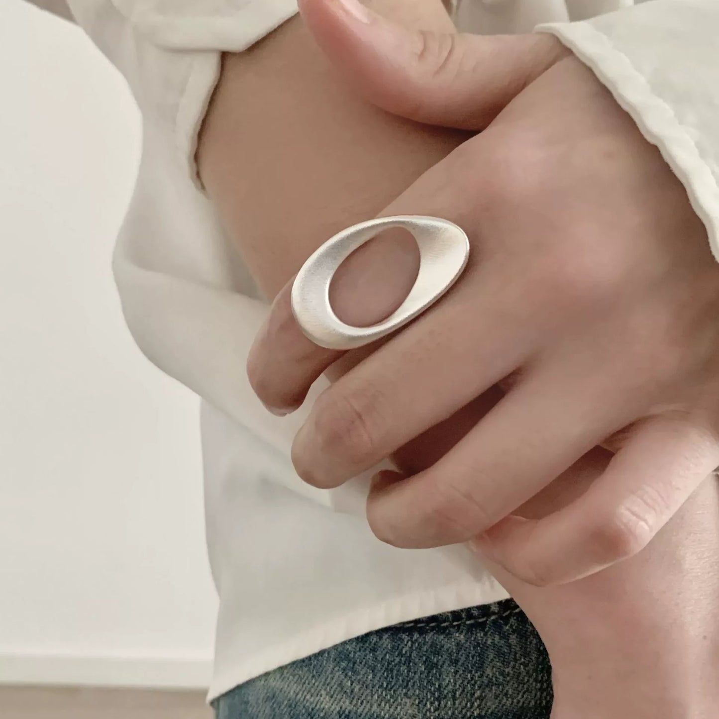 PANJBJ 925 Sterling Silver Hollow Out Rings For Women Three Layered Cross Punk Irregular Vintage Jewelry Gift Dropshipping