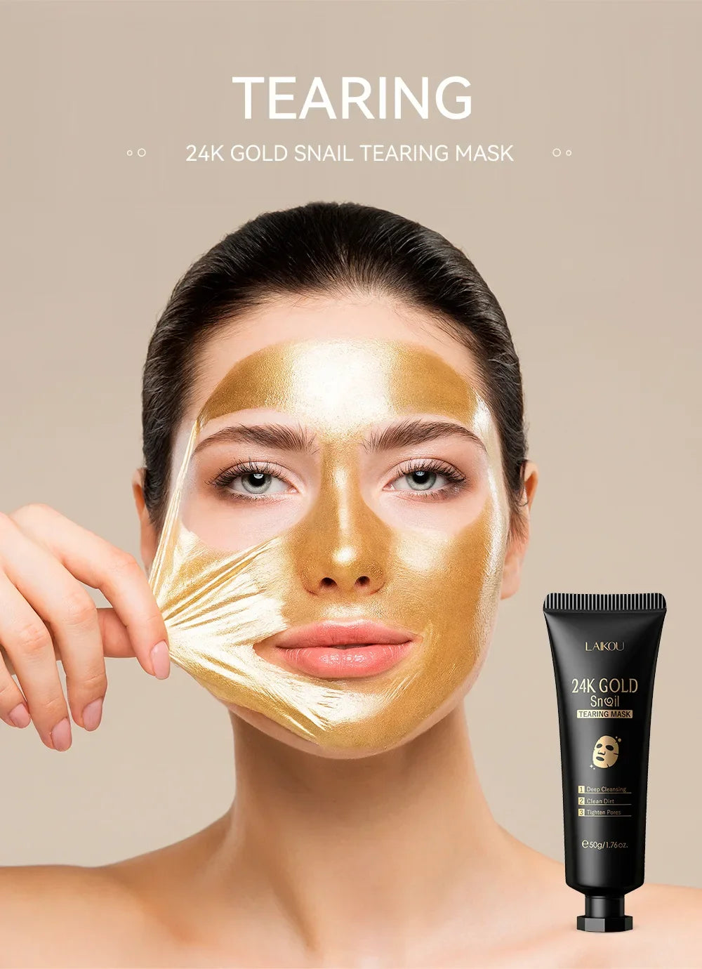 LAIKOU 24K Gold Snail & Collagen Peel-Off Face Mask 50g – Deep Cleansing, Blackhead Removal, Oil Control & Deep Hydration for Women