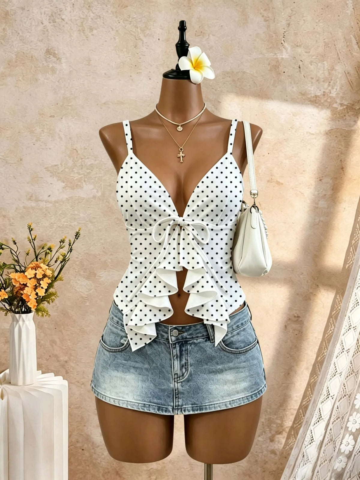 Women's ruffle hem deep V crop camisole — view 13 of 14