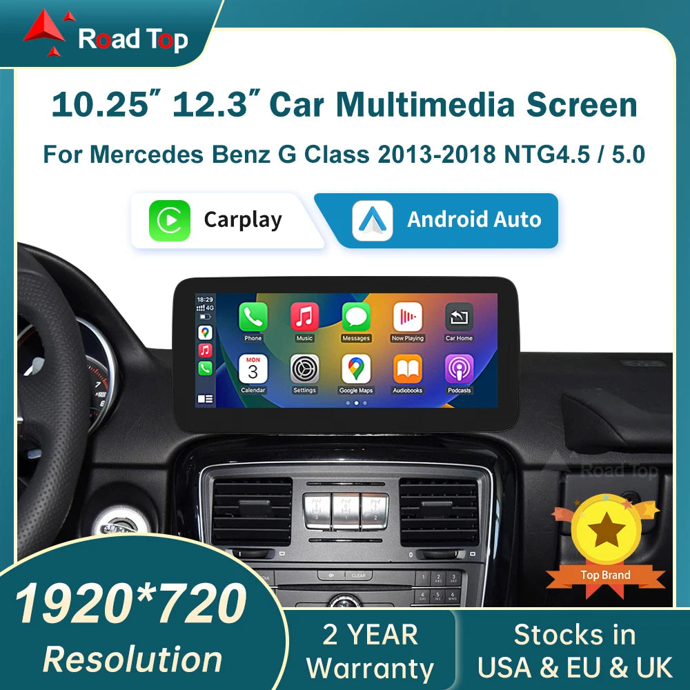 Wireless CarPlay & Android Auto Display Screen, Compatible with Mercedes-Benz G-Class W463 (2013-2018)