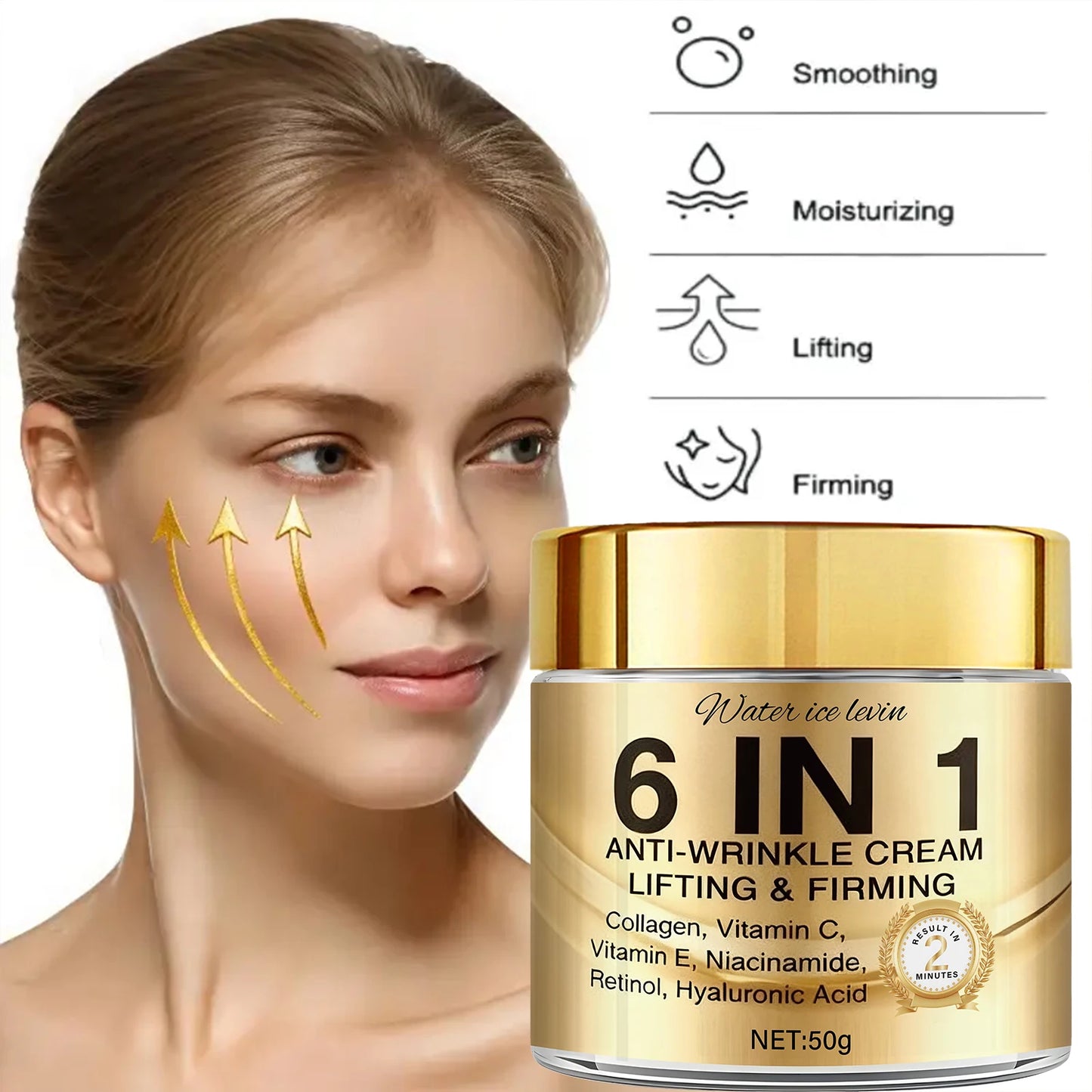 Water Ice Levin 6-in-1 Anti-Wrinkle Face Cream 50g – Collagen, Retinol & Hyaluronic Acid | Lifting, Firming, Whitening & Acne Control | CPNP Certified
