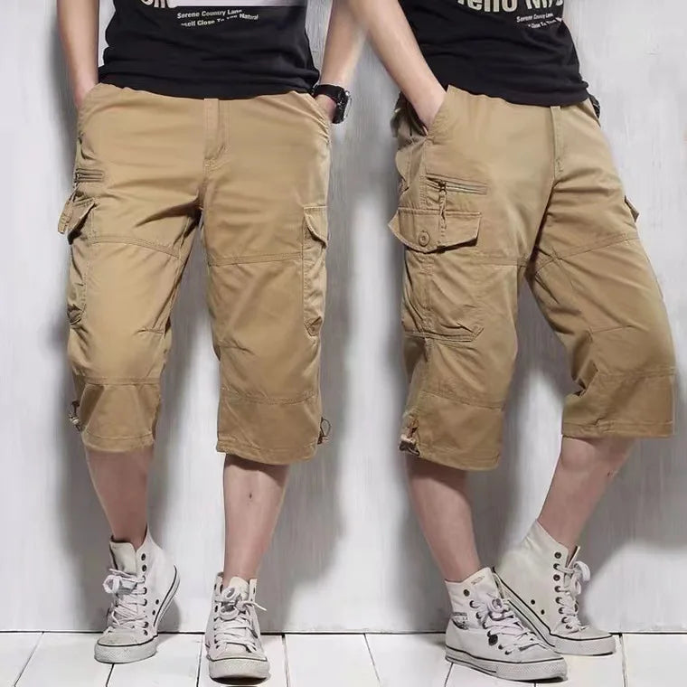 Men's Cargo Shorts — Loose Elastic-Waist Multi-Pocket Casual Shorts