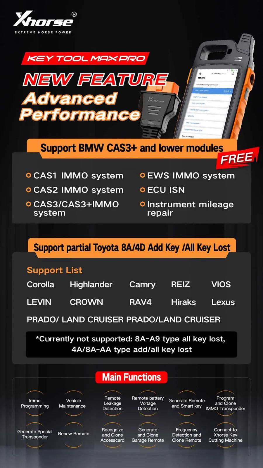 Xhorse VVDI Key Tool Max PRO Combines Key Tool Max and Mini OBD Tool Functions Adds Voltage and Leakage Current Functions