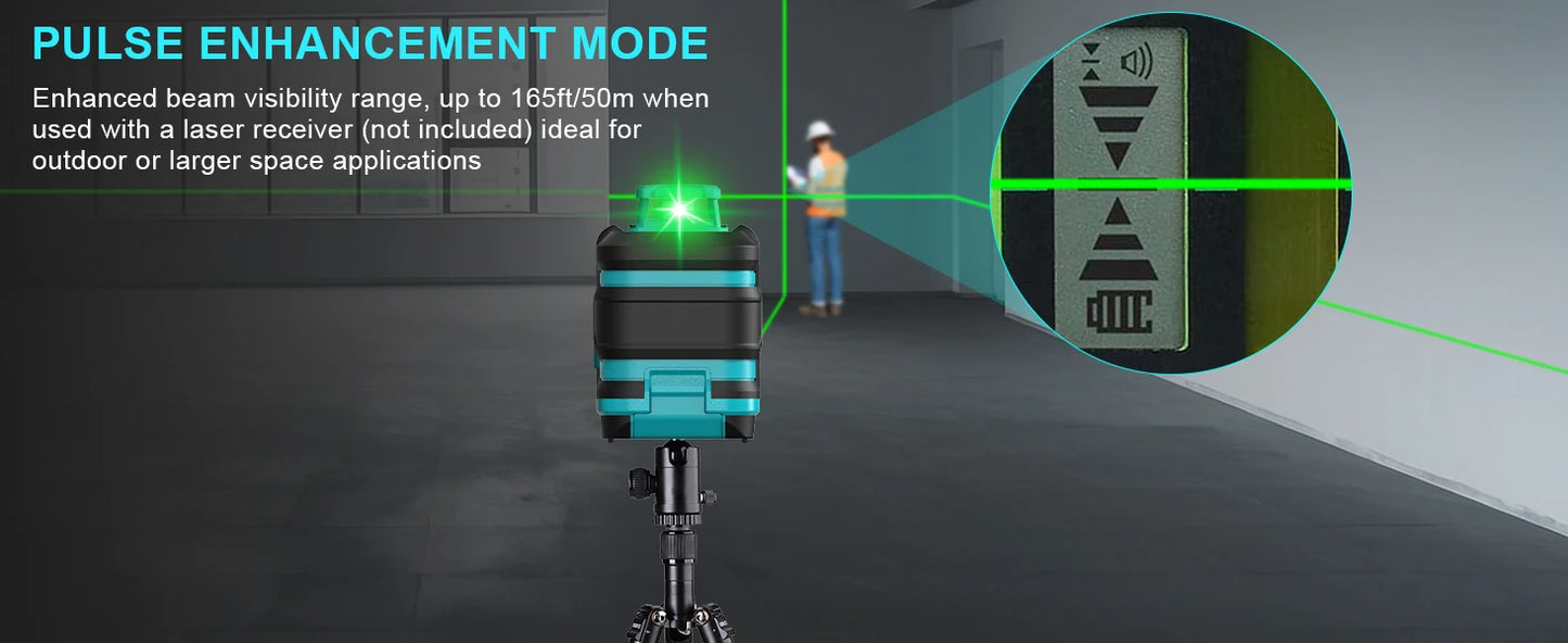 Kiprim Laser Level 2/5 Lines 360° – Automatic Self-Leveling Green Light Cross Laser for Construction