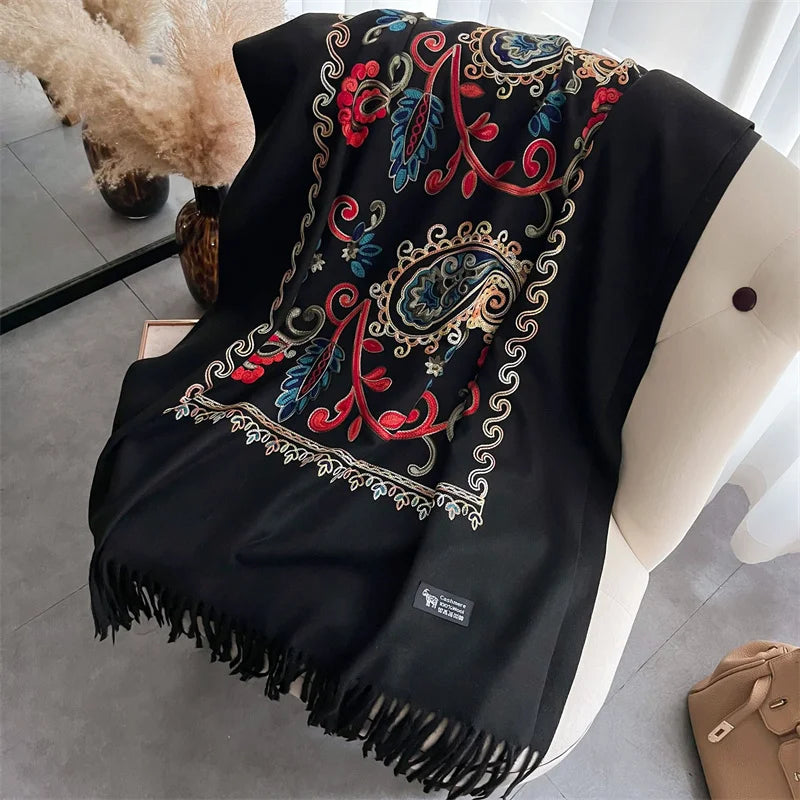 Women's Embroidered Flower Shawl - Thick Winter Poncho Wrap - photo 5