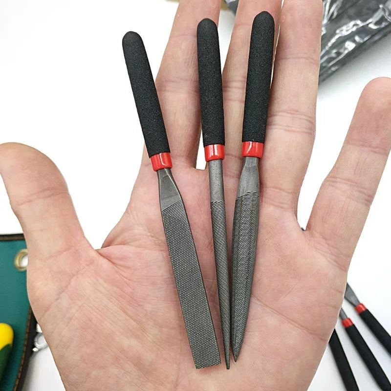 Small Steel Needle Files Set – Flat, Round & Half-Round Files for Metal, Glass, Stone & Woodworking