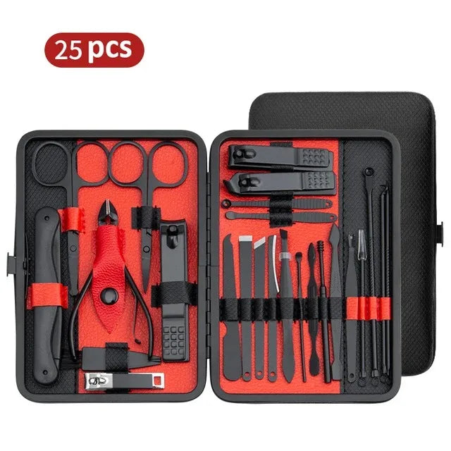 Manicure Set 10/15/25 PCs Full Function Kit Professional Stainless Steel Pedicure Sets Nail Clipper With Portable Case Idea Gift
