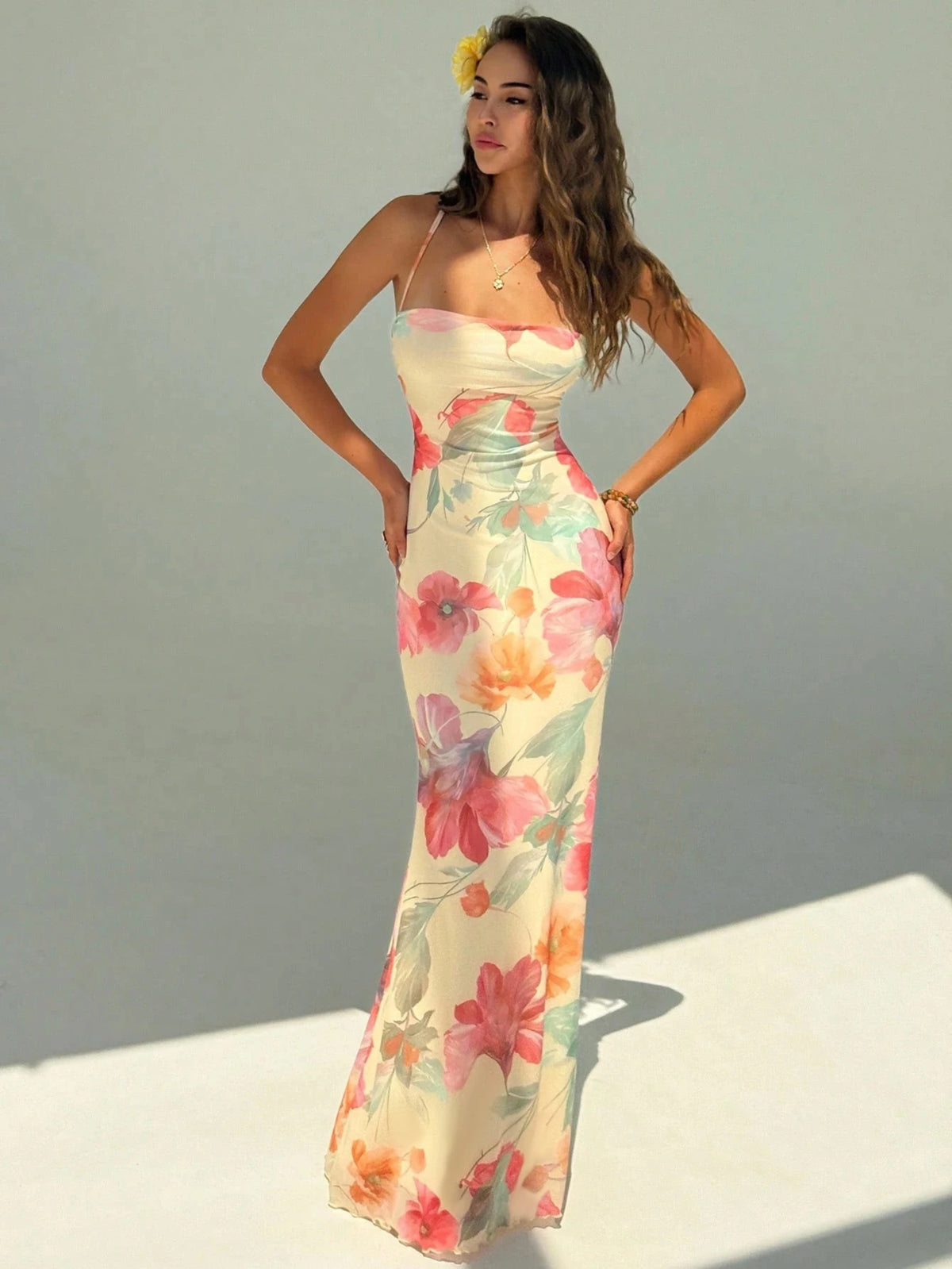Women's floral tie-back maxi slip dress — view 11 of 12