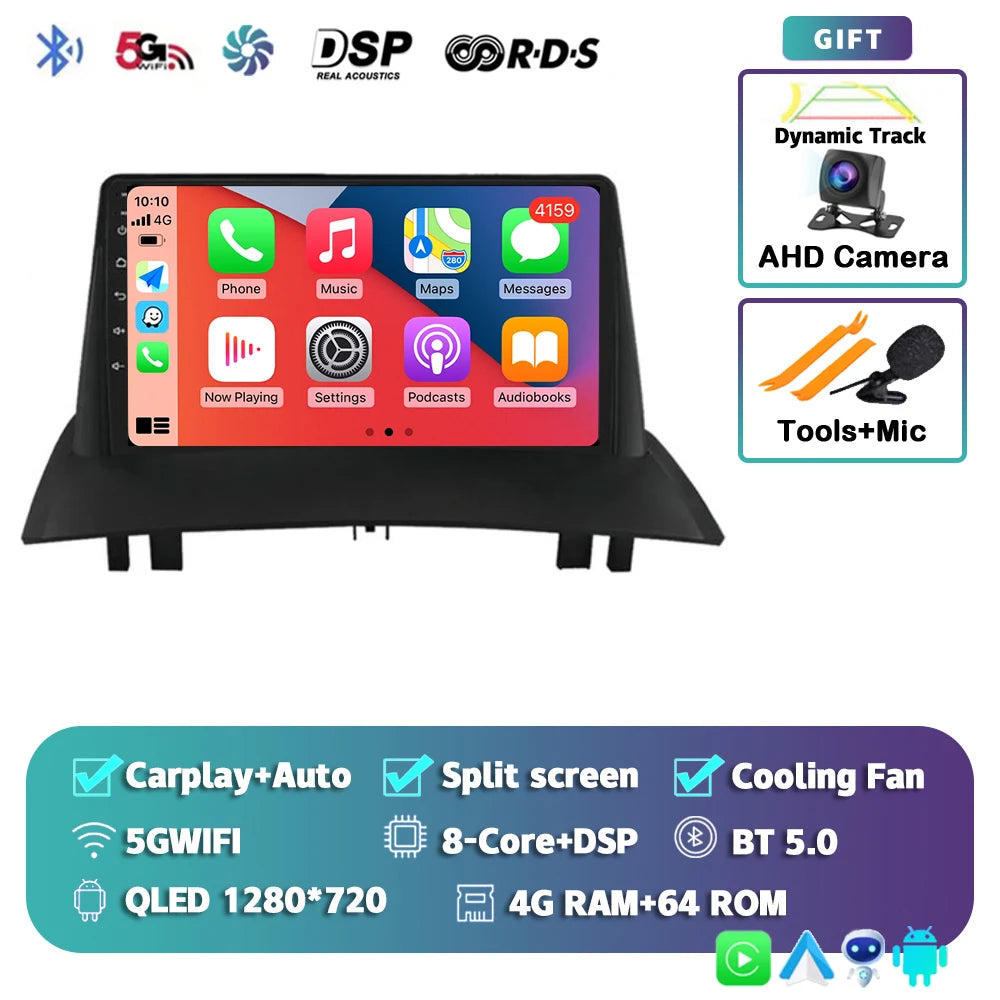 Android 16 For Renault Megane 2 2002-2009 2K QLED Android Car Radio Multimedia Video Player GPS Stereo CarPlay 4G Navigationv BT