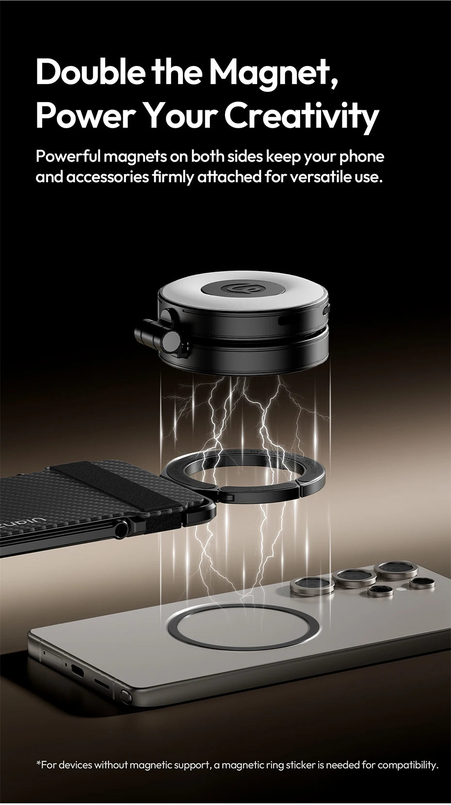Original Ulanzi ML25 Aluminum Alloy Cardholder Phone Stand Double Side Magnetic Ring Portable Anti Scratch Foldable Fit