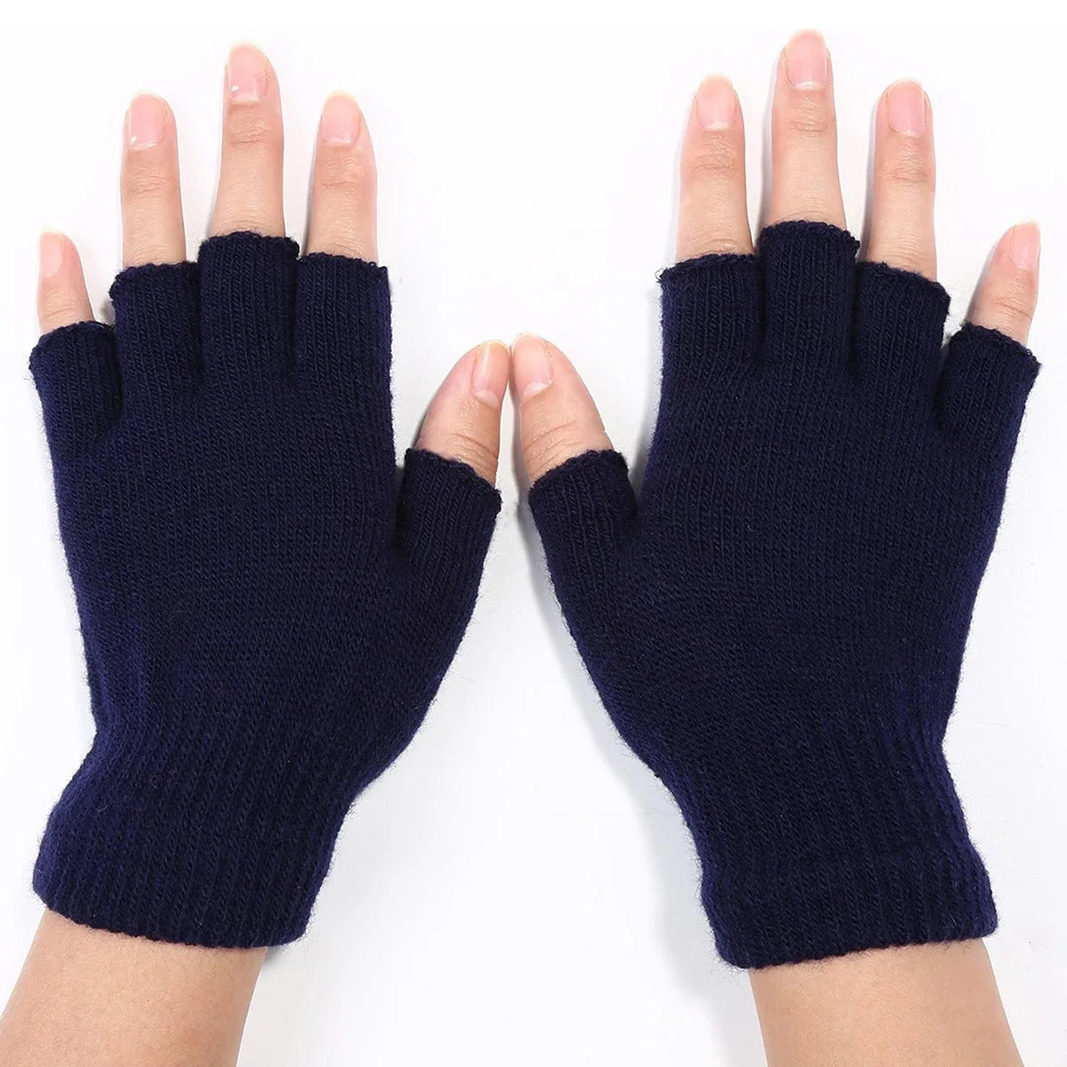 Knit Half Finger Gloves - Stretchy Fingerless Mittens, 1 Pair - photo 2