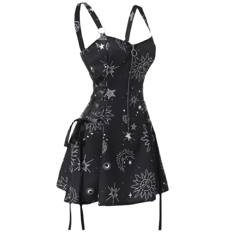 Dark Gothic Women Plaid Dress High Waist Bodycon Vintage Punk Harajuku Lolita Sleeveless Streetwear Y2K Sexy A-Line Mini Dresses
